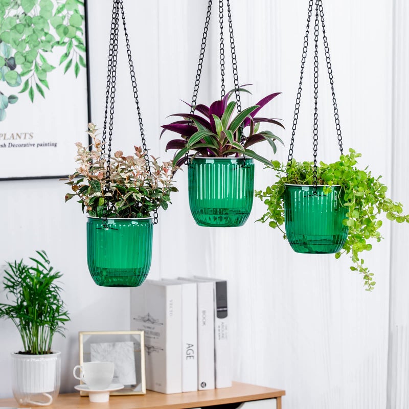 Josteve 4.5 Inch 3 Pcs Self Watering Hanging Planter Indoor Plant Hanging Pots Drainage Holes  Outdoor Small Hanging Planters Flower Pot Basket  Visible Water Level  Plant Hanger Home Decor  Gardening - Image 3